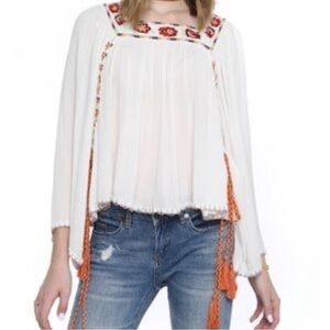ban jara Boho Festival Embroidered Peasant top White SZ Small
